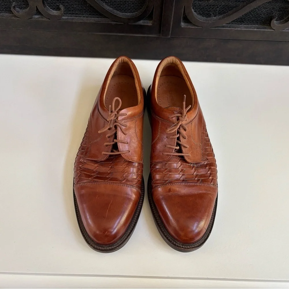 Johnston & Murphy Passport Brown Woven Leather Dress Derby Oxford Shoes 12